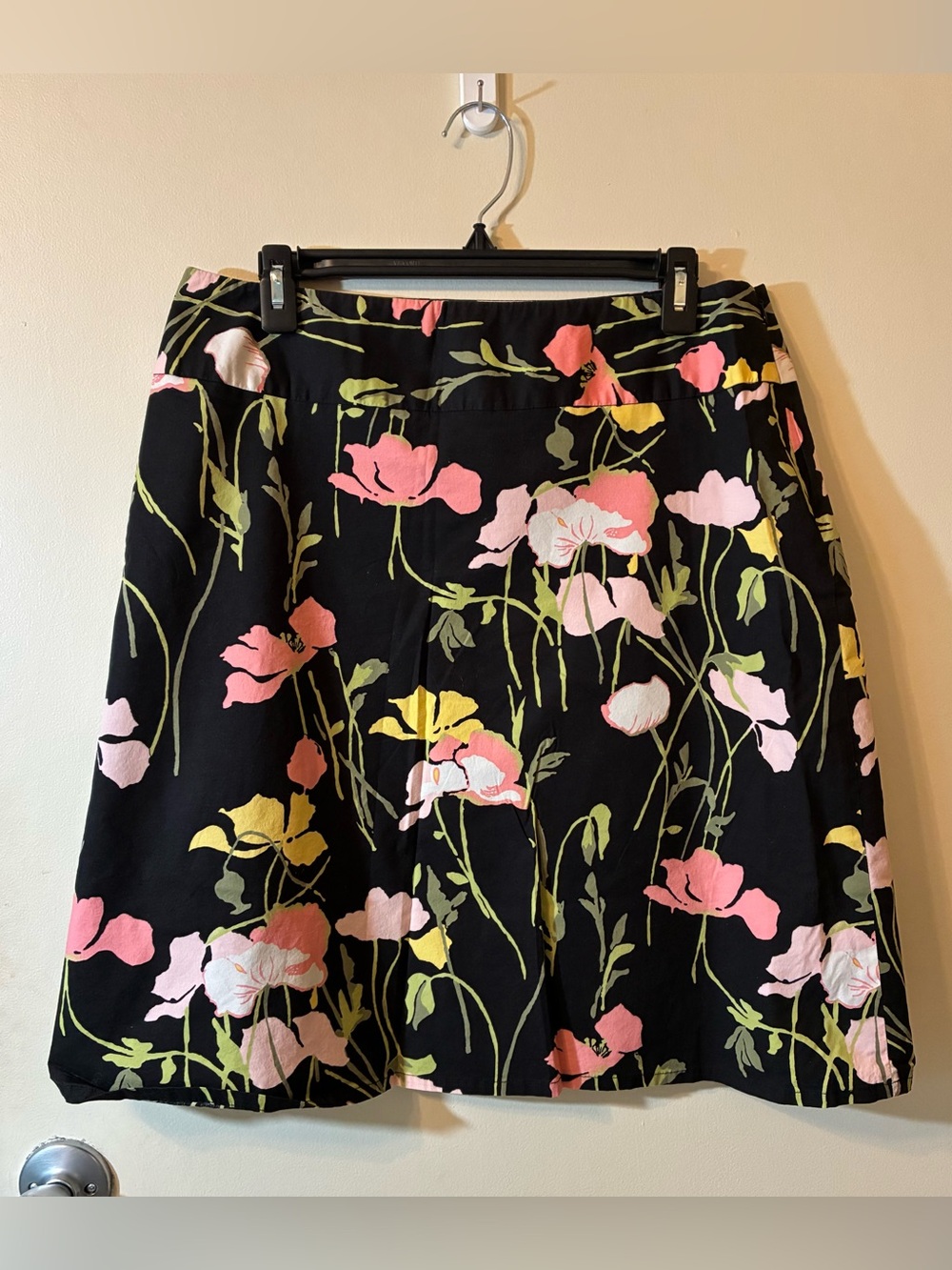 Rafaella Black A-Line Skirt Floral Print Cotton Office Feminine Botanical EUC 12